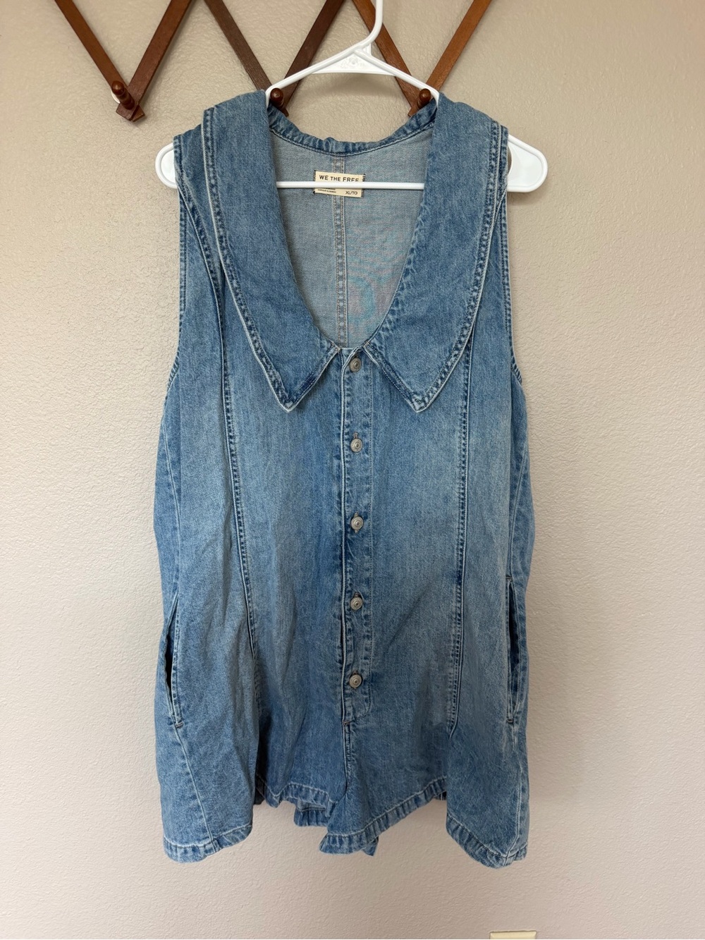 We The Free Sleeveless Denim Button-Up Tunic - Light Blue Wash